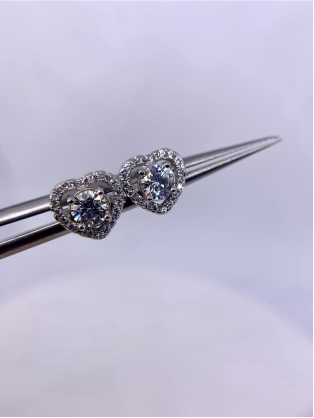 Moissanite Heart Earrings Halo Studs Brilliant Round 925 Silver GRA